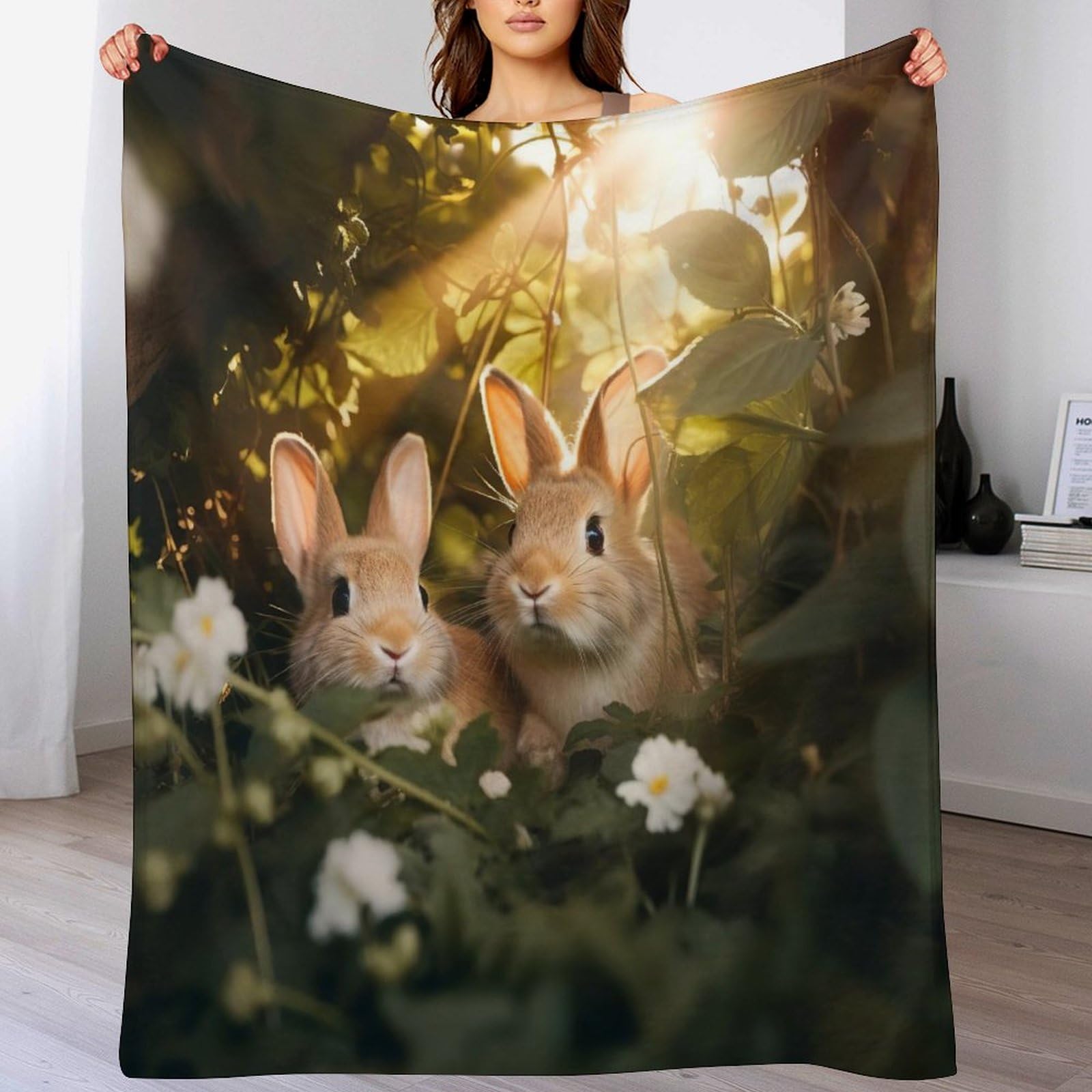 Plaid polaire Lapin jete de canape couverture flanelle 130x180cm