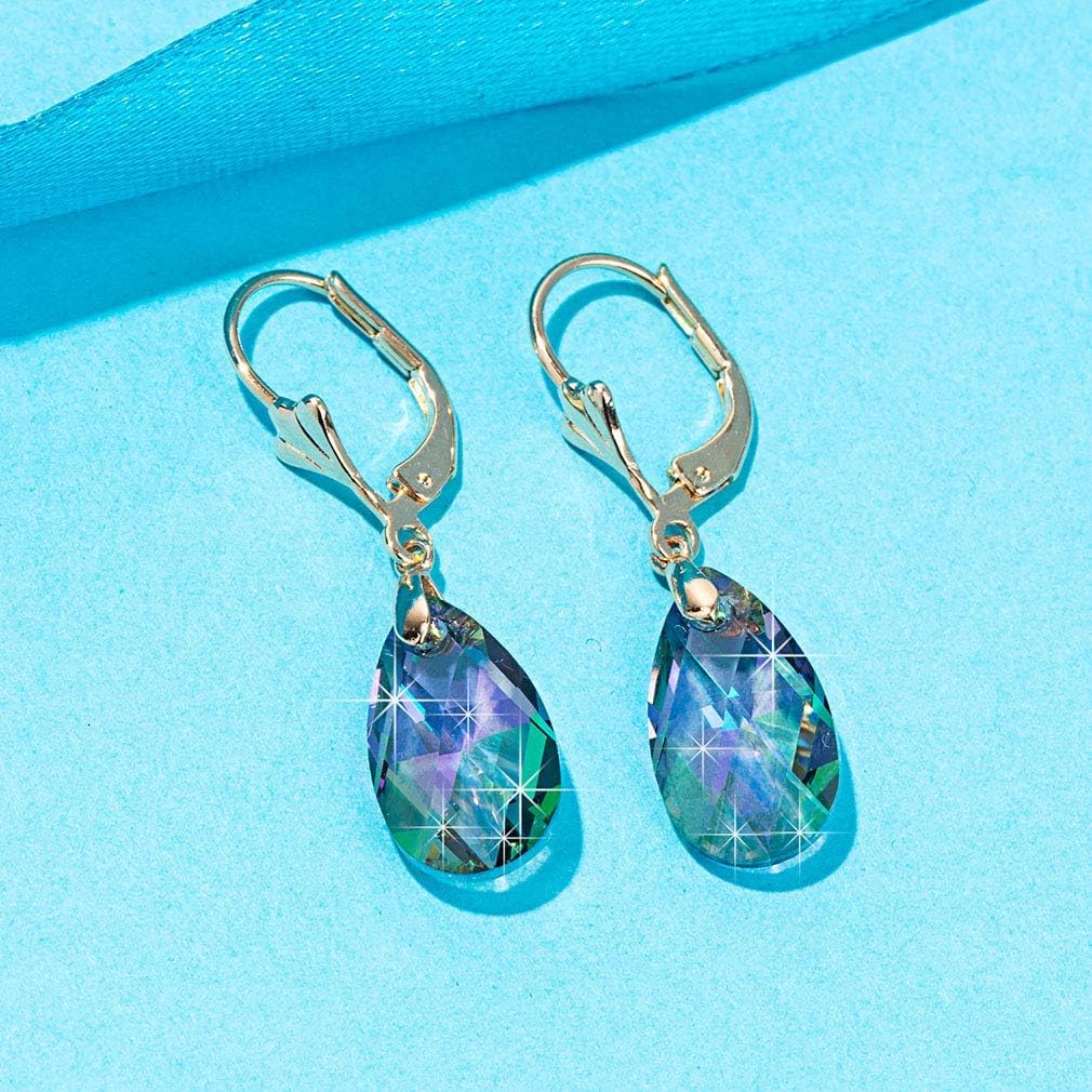 Austrian Crystal Teardrop Leverback Dangle Earrings for Women Fashion 14K Gold Plated Hypoallergenic Jewelry - Image 5