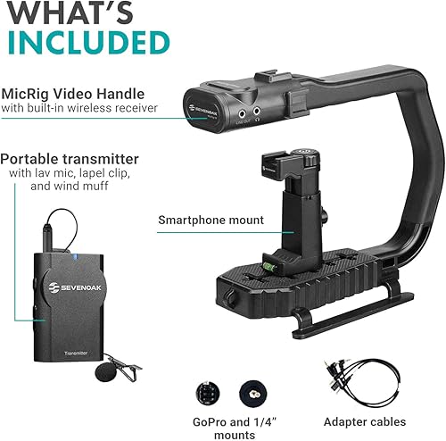 Miniatura 7 de Movo MicRig-W1 - Kit de cineasta de micrófono inalámbrico, estabilizador de mango de video con micrófono de solapa inalámbrico integrado compatible