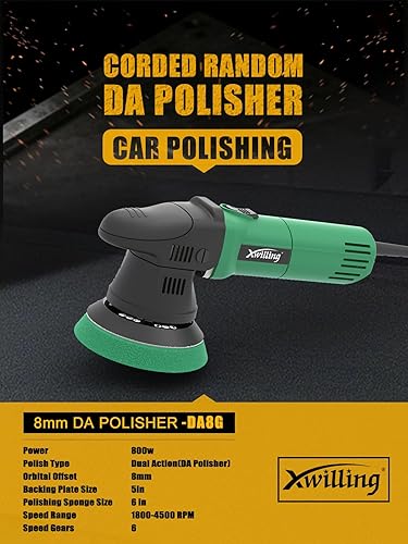Miniatura 7 de Pulidora de búfer, pulidora orbital aleatoria de doble acción de 5 pulgadas y 0.315 in con 6 velocidades variables MAX4500 RPM, kit de detalles de