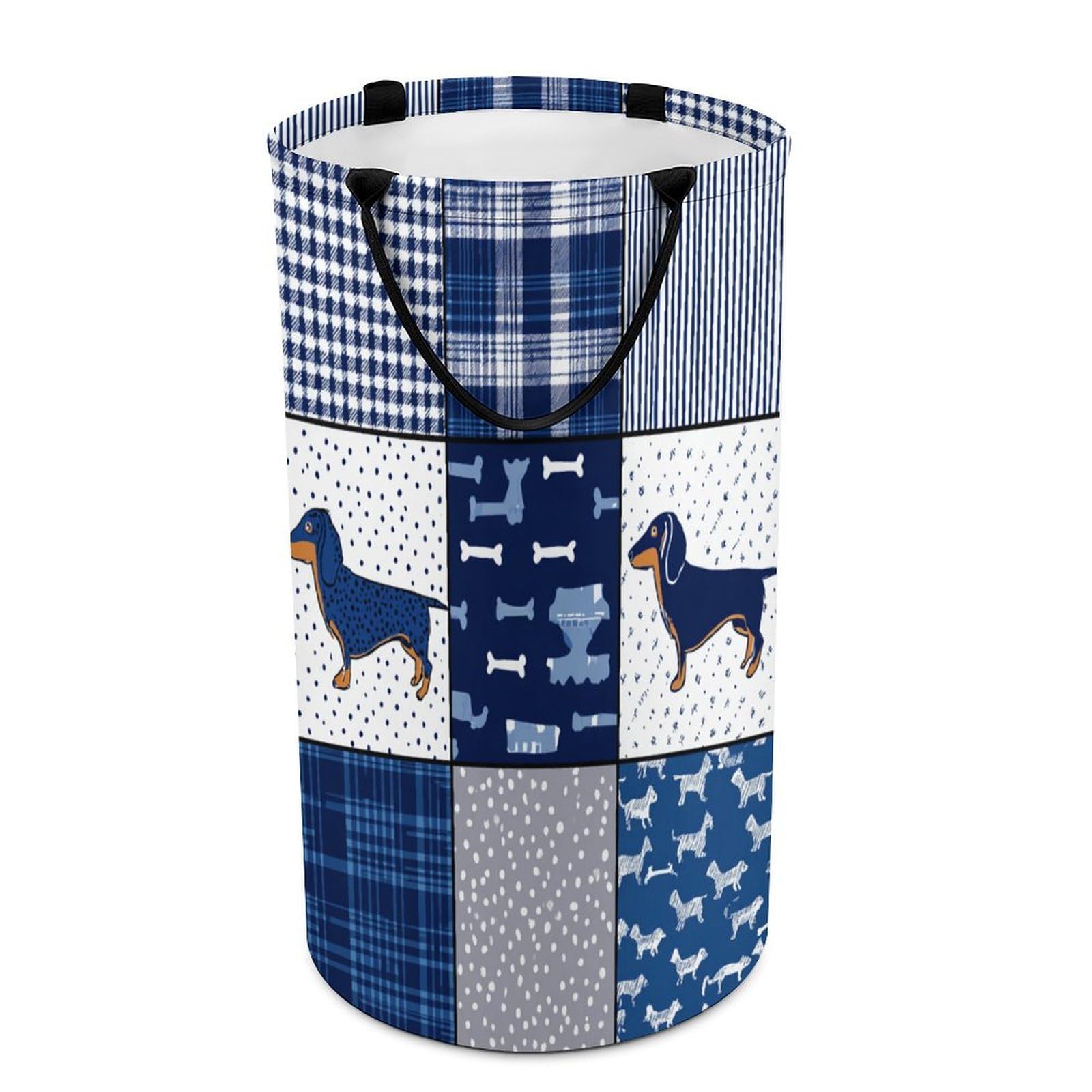 LUYYSKY Funny Watercolor Dog Silhouette Versatile Storage Laundry Basket, Vintage Rustic Patchwork Art Animals Dog Puppies Large Capacity Bathroom Hamper With Handle