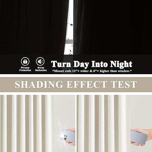Miniatura 3 de Vision Home - Cortinas opacas plisadas completas, de mezcla de lino, para oscurecer habitaciones, aislamiento térmico, con ganchos, 2 paneles de 40