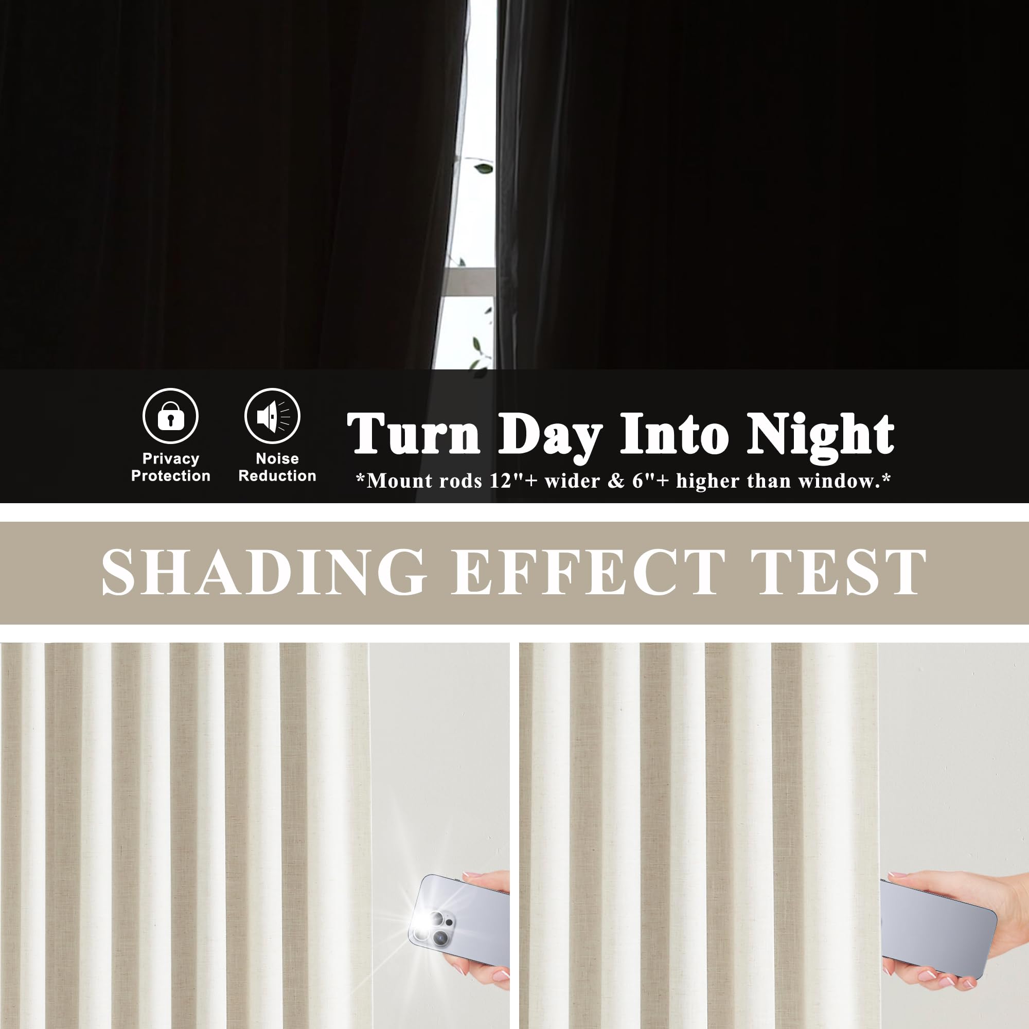 Vision Home Natural Pinch Pleated Full Blackout Curtains Linen Blended Room Darkening Window Curtains 95 inch for Living Room Bedroom Thermal Insulated Pinch Pleat Drapes with Hooks 2 Panel 40"Wx95"L - Image 7