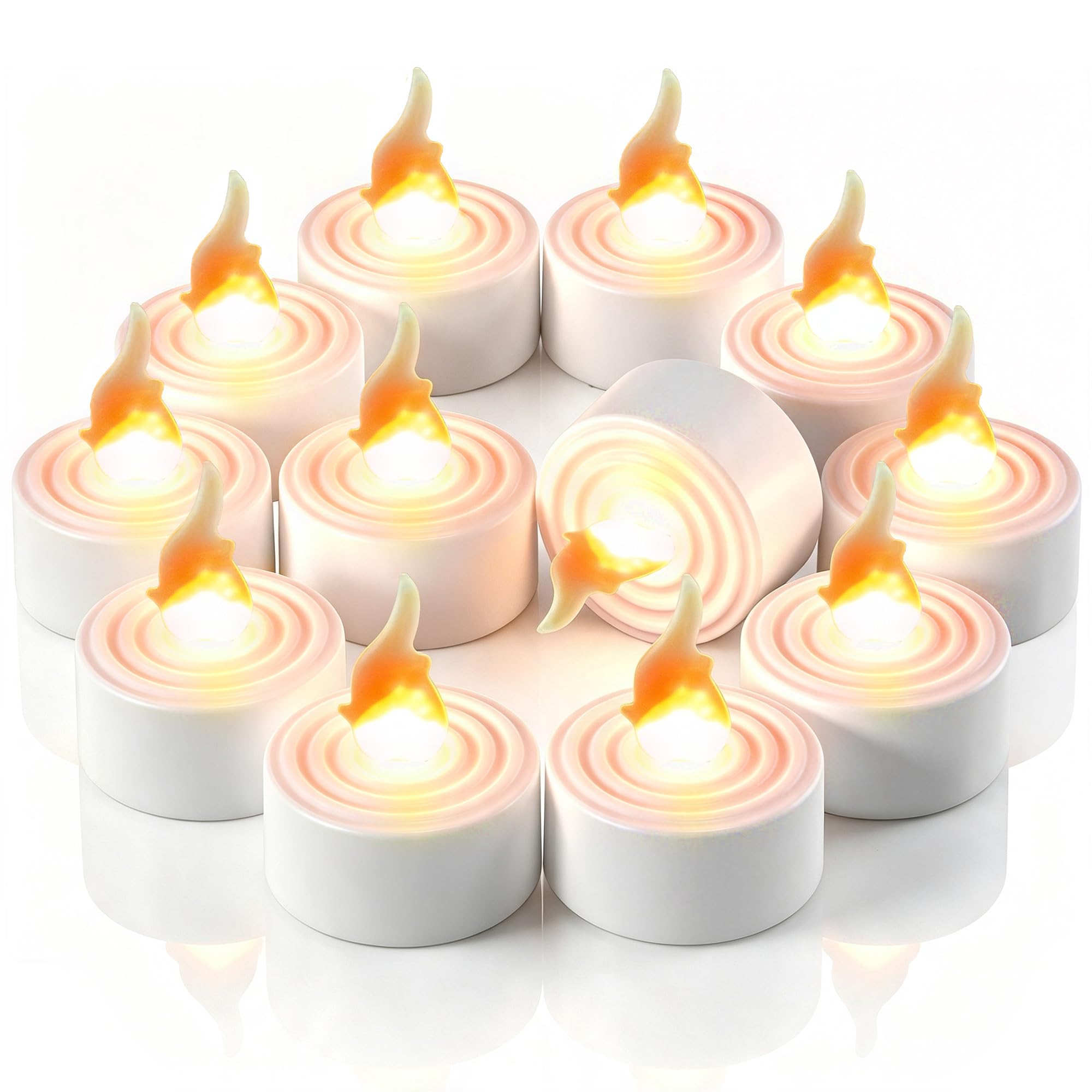 12 lumini a LED bianchi, candele tealight tremolanti senza fiamma a batteria, mini candele elettriche in plastica per la decorazione domestica