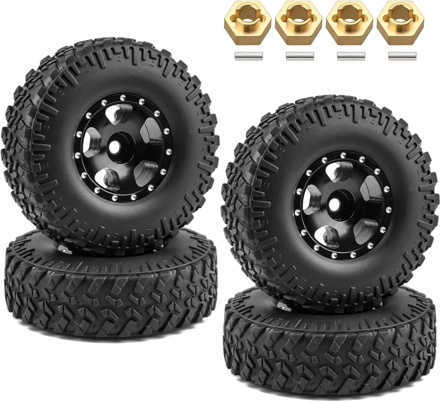ACEKEEPS 4pcs 1.0 Tires and Beadlock Wheels w/Hex Hubs for Axial SCX24