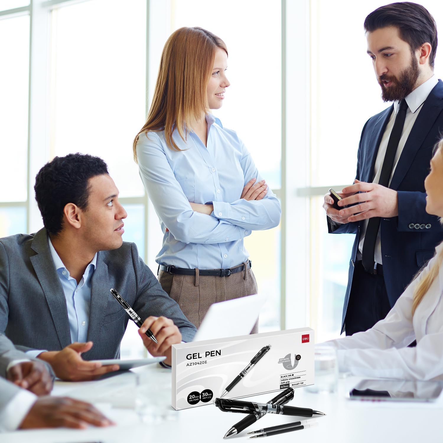 deli Gel Pens, 50 Pcs Retractable Pens Black Ink, 20 Pens with 30 Refills,Medium Point Pen Bulk 0.7mm, Smooth Writing, Fast Dry, No Bleed for Journaling Note Taking, Home School Office Supplies - Image 9