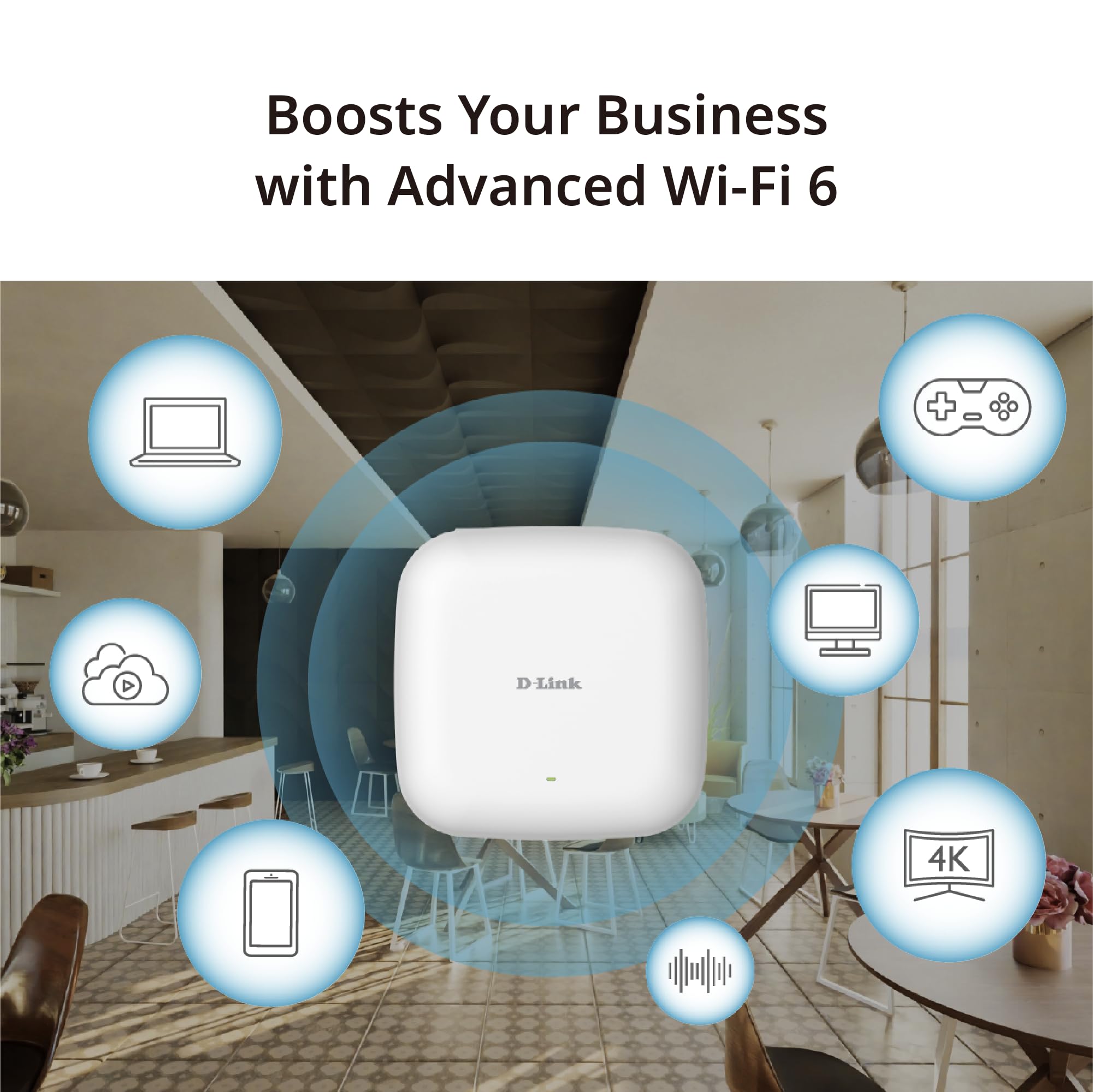 D-Link DBR-X3000-AP AX3000 Wi-Fi 6 Smart Access Point – Doble Banda 574+2402 Mbps, PoE, MU-MIMO, Seguridad WPA3, Gestión Centralizada, Portal Cautivo, Punto de Acceso Wi-Fi Profesional