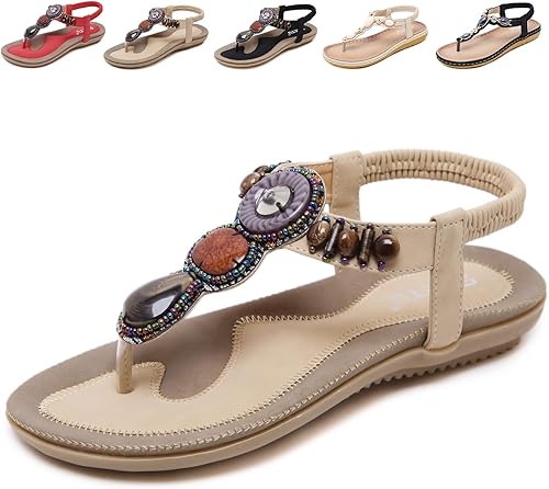 QJJQ Sandale Femme Plate Strass Bohême Pantoufles Confortable Été Bout Ouvert Ch