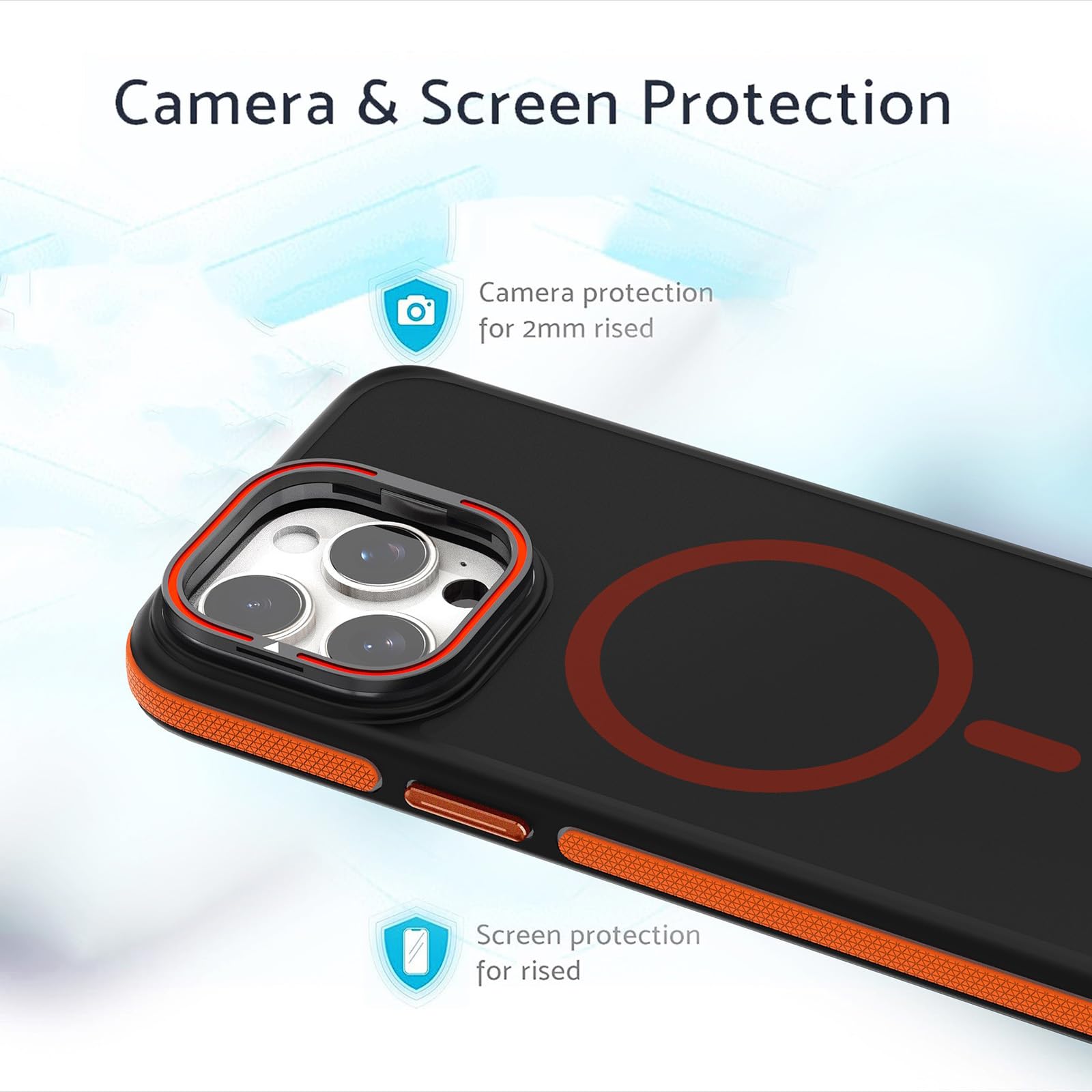 Magnetische Hülle für iPhone 16 Pro Max/16 Pro/16 Plus/16, TPU rutschfest Schutzhülle mit KameraSchutz Ständer Kabelloses Laden Hülle,Schwarz,16