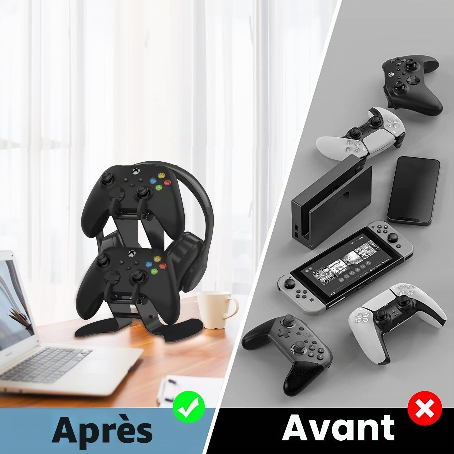 NBCP Support de Manettes de Jeu, Porte de Casque de Manettes pour Xbox Series x/Xbox One / PS5 / PS4 / Switch, Accessoires de Contrôleur de Jeu en Métal Aluminium
