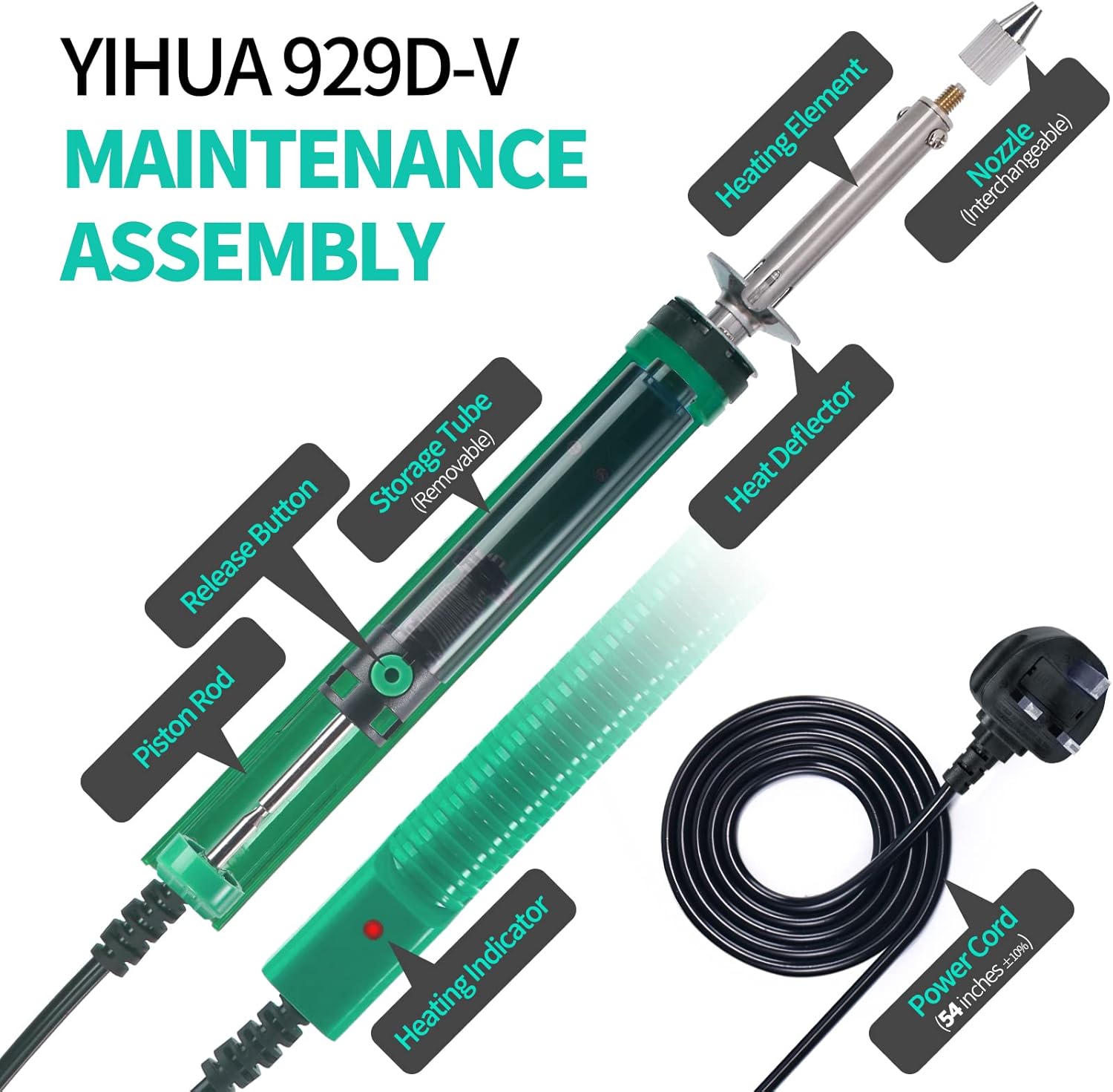 YIHUA 929D-V Electric Desoldering Soldering Iron Solder Sucker Desoldering Pump Kit bundles with YIHUA 8858 IV Multi-Purpose Heat Gun for Crafting, Electronics Soldering and More