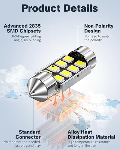 Miniatura 5 de Xdoar Juego de 42 luces LED para interiores de automóvil, bombillas LED superbrillantes mejoradas, De3175 6418 578 211-2 194 T5 T10 1.220 in 1.614