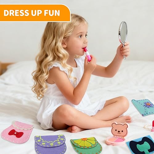 Miniatura 4 de Flying Childhood Kit de costura de fieltro suave para niños, coser mis primeros bolsos, crea 6 proyectos simples y lindos de bolsas de costura de