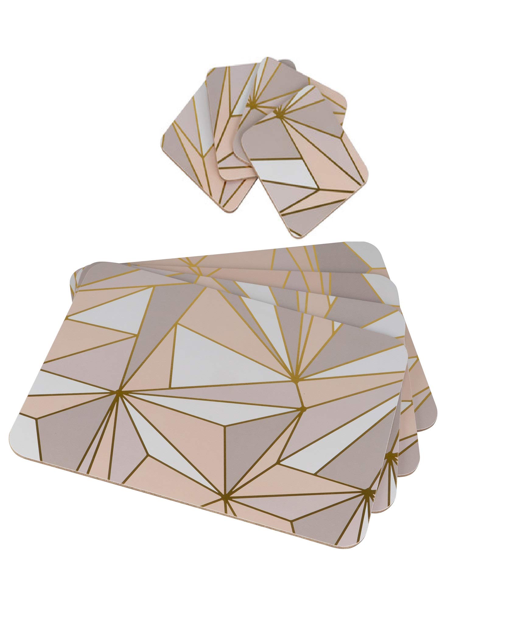 Set of Pink and Gold Geometric Placemats and coasters 4 of each pink and gold geometric design Cork placemats and coaster Elegant Addition to Your Table Best Gift