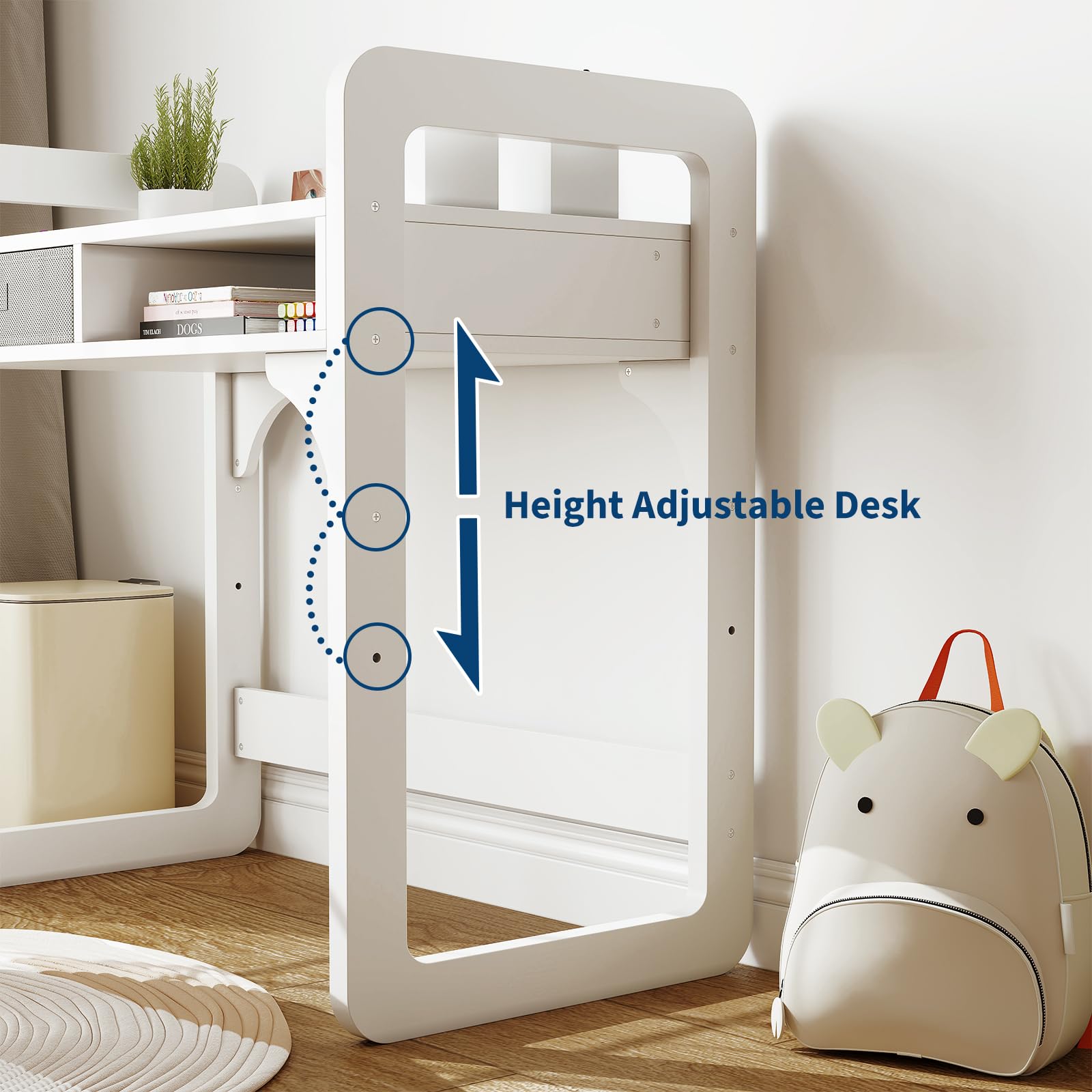 Kinderschreibtisch Mit Stuhl Set, Höhenverstellbarer Kindertisch Mit Stauraum, Ergonomischer MDF Holz Basteltisch Maltisch Ab 3-8 Jahre, Schreibtisch Kinderzimmer Mädchen Jungen, Weiß