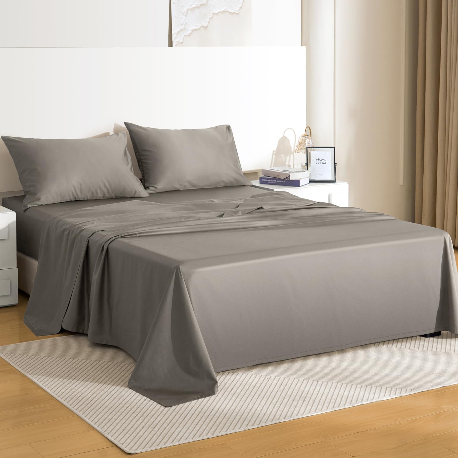 Queen Bed Sheets Set 4PCS 100 Egyptian Long-Staple Cotton Bedding Sheets with Dual-Lock System Luxury Soft and Comfort
