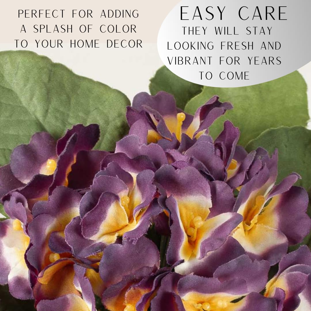 Factory Direct Craft Purple African Violet Artificial Silk Flower Bushes - Pack of 2 Individual Fake Polysilk Violet Flower Plants