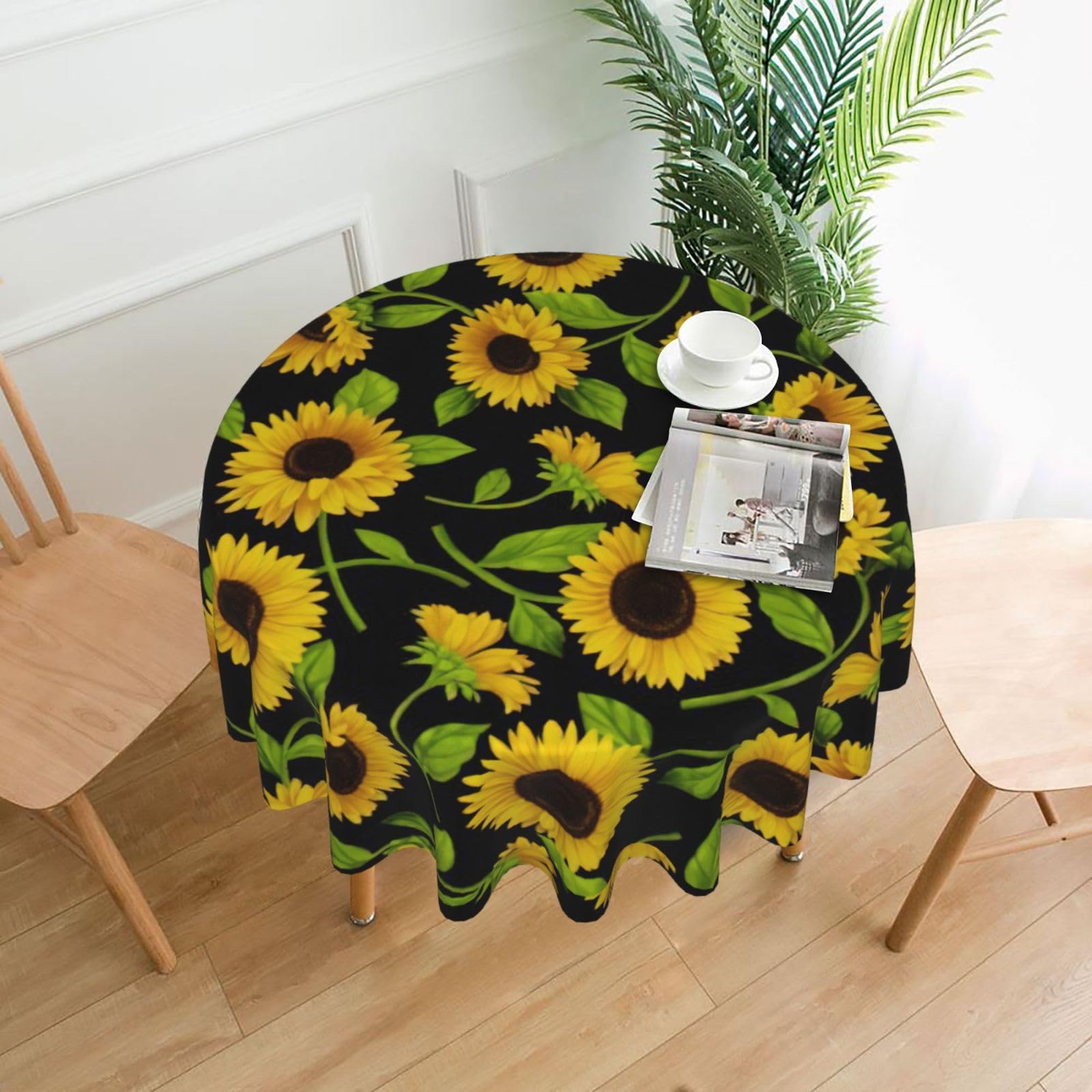 OXbnmm Beautiful Sunflower Print Soft Round Tablecloth 60in Polyester Washable Cover Cozy Gift for Mom Housewarming