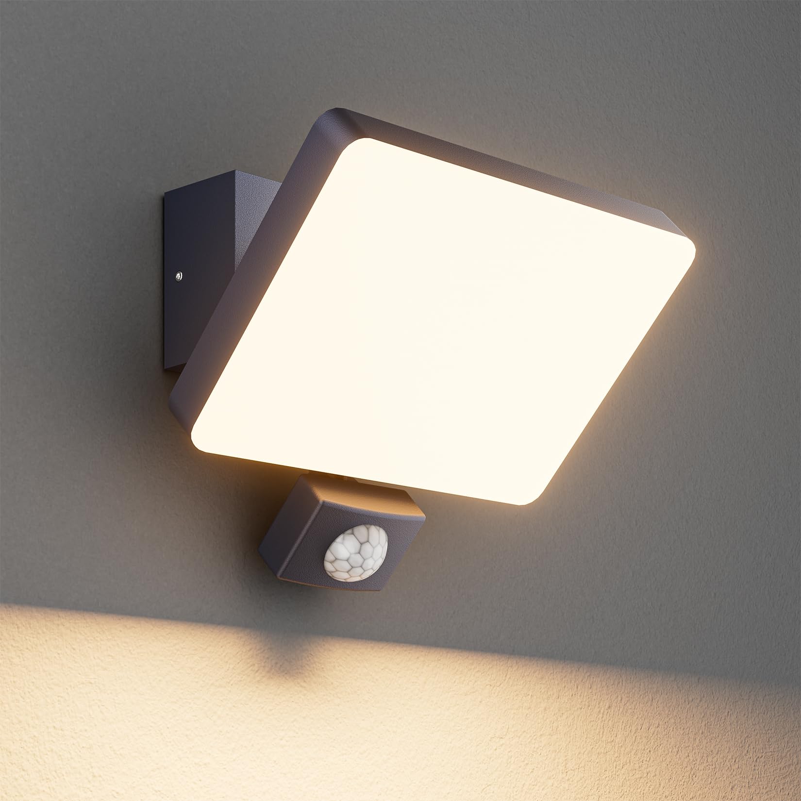 K-Bright Außen Wandleuchte mit bewegungsmelder Anthrazit RAL 7016 | Warmes Licht aussenlampe mit bewegungsmelder aus Aluminium, 24W IP65 wasserdicht außenleuchte für Balkon, Garage, Garten
