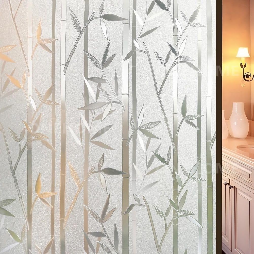 ONEHOME Premium Vinyl Stained Frosted Window Glass Sticker (12x200 Inch) - Self-Adhesive Film Tint Wallpaper Opaque Sheet for Glass Privacy Cover Window, Door, Office, Home.| Anti-UV. Bamboo Design