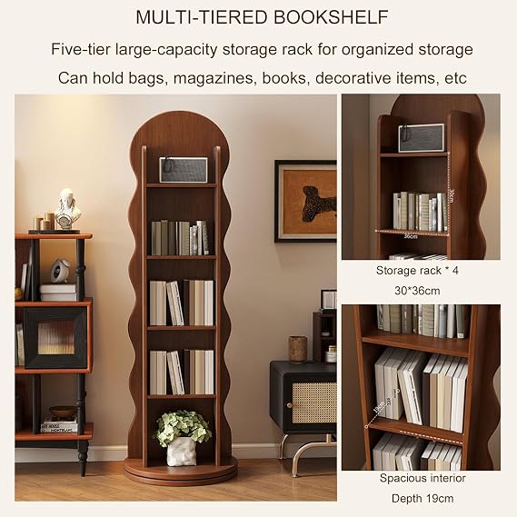 360° Rotating Full Length Mirror with Bookcase, High 66.9IN