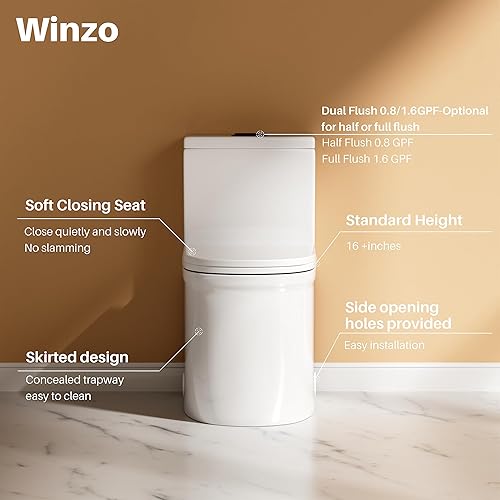 Miniatura 4 de WinZo WZ5079WB - Inodoro pequeño de una pieza de 23 pulgadas de profundidad, diseño corto compacto moderno con botón negro mate para baño pequeño y