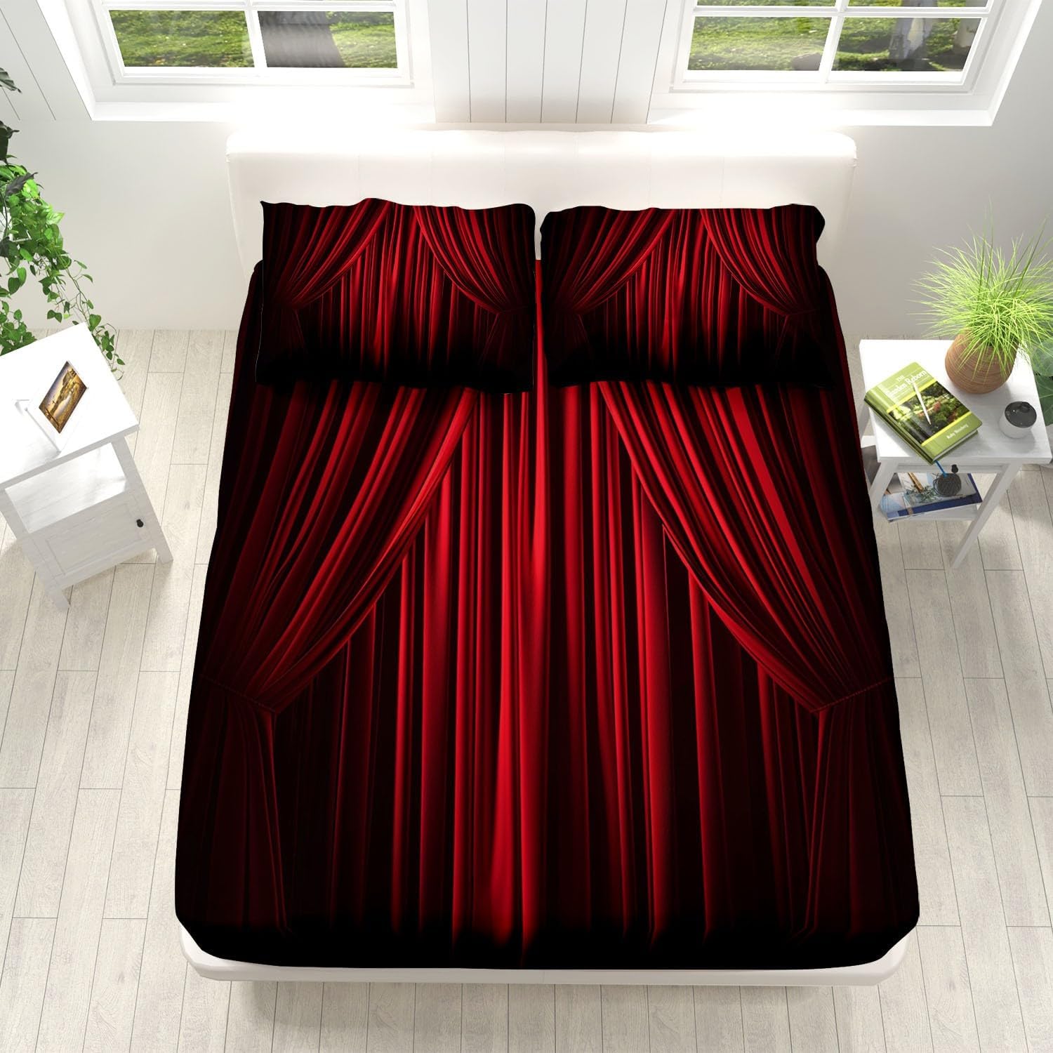 Print Fitted Sheet Set Queen Size for Kids Boys Girls, Bed Sheets Red Tabernacle Pattern Fitted Sheet Adults Flat Sheet Soft Luxury, Home Room Decor 4Pcs