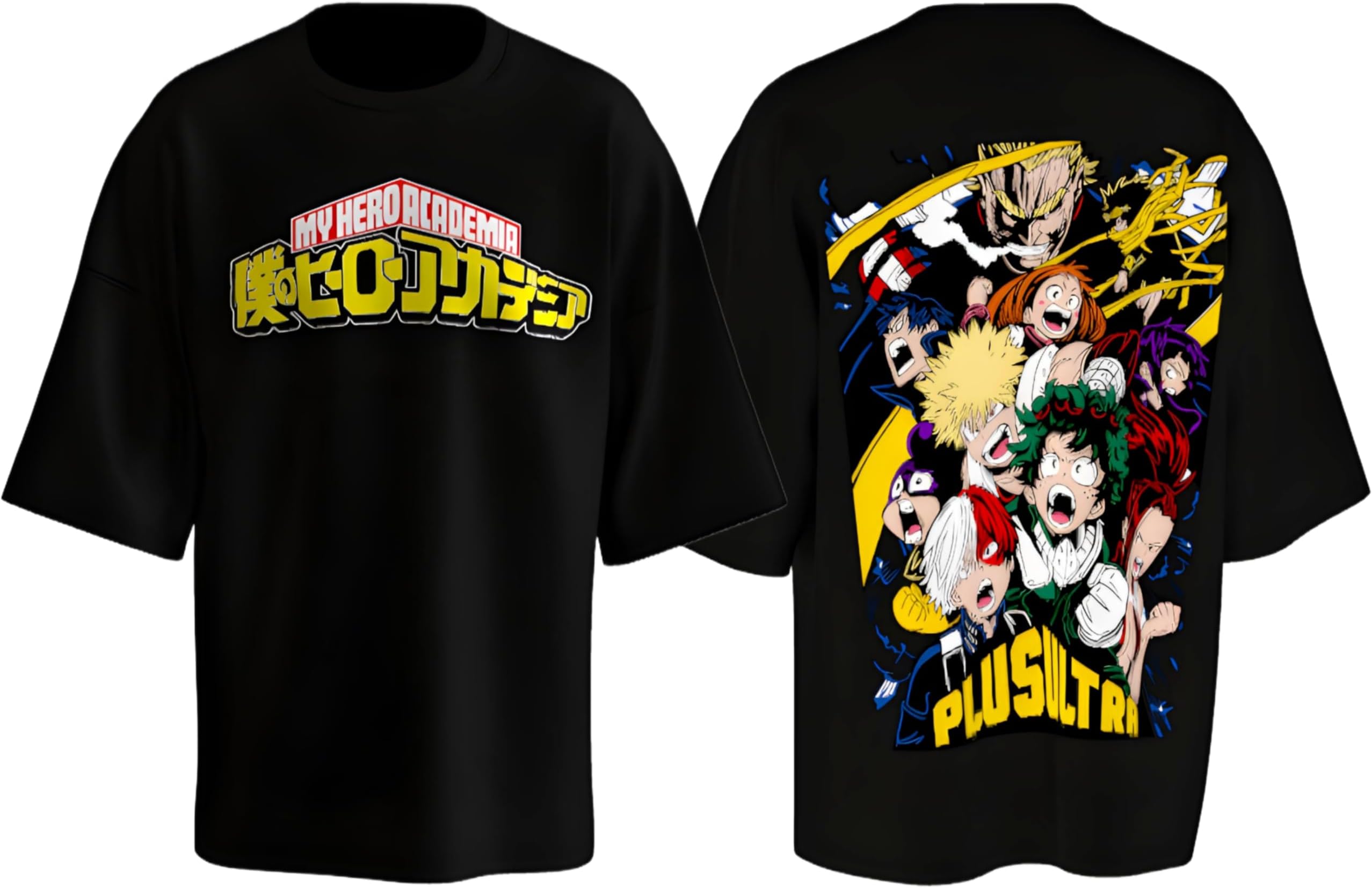 SHUJINKO My Hero Academia: Plus Ultra Anime Graphic Tee, Premium Bio Washed 100% Cotton Regular Fit T-Shirt, Unisex Casual Top