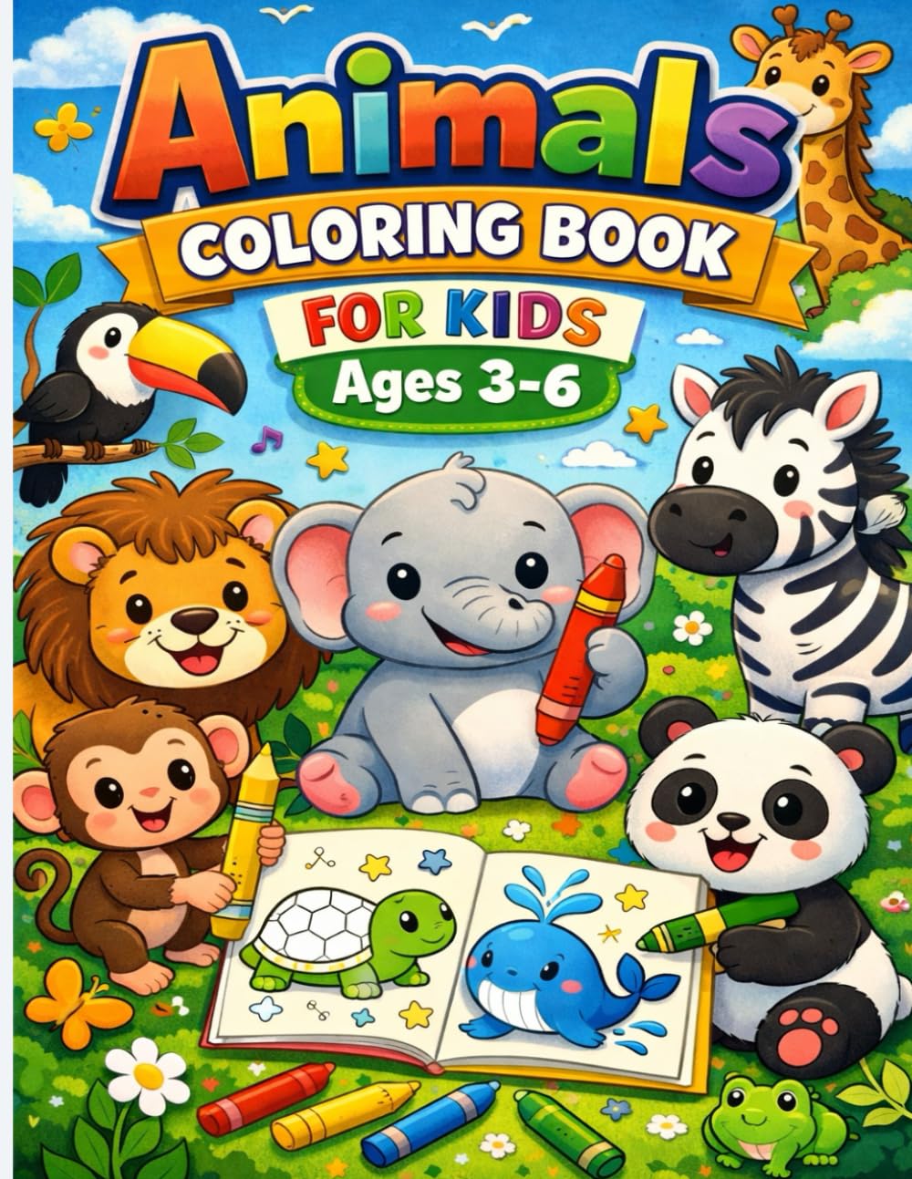 Animals Coloring Book for Kids Ages 3–6: 48 Adorable Animal Designs | Big & Easy Coloring Pages for Toddlers and Preschoolers