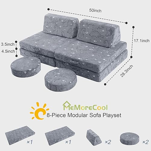 Miniatura 45 de MeMoreCool Sofá modular de 8 piezas para niños, sofá de espuma convertible rosa para sala de juegos Rosa (Dusty Rose),Verde bosque,2-marino,Azul