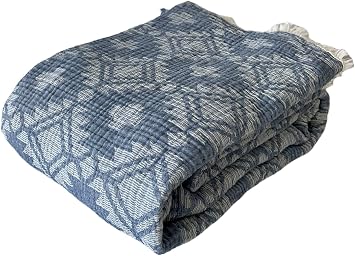 %100 Pamuk Muslin Battaniye, Aztec Desigen 4 Katl  Yatak  rt s , Yumu ak T rk Pamu u Muslin Yatak  rt s , Ters  evrilebilir  rt , Mavi