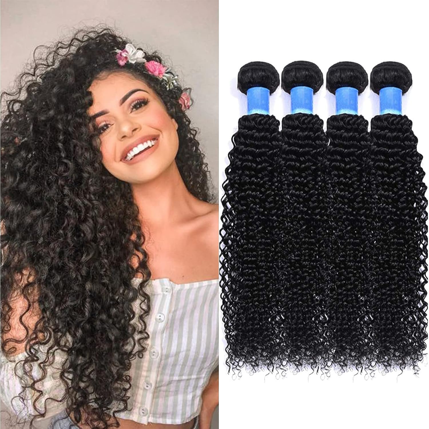 Set of 4 Curly Brazilian Weaves - 22 Inches - Brazilian Hair Bundles - 50g/bundle (200g Total)-Natural Virgin Human Hair Bundles
