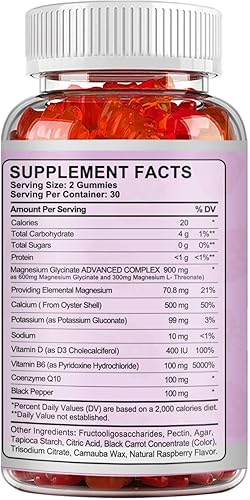 Miniatura 7 de Gomitas de glicinato de magnesio, L-treonato, calcio, sodio, vitamina K, D, B6, veganas, 60 unidades