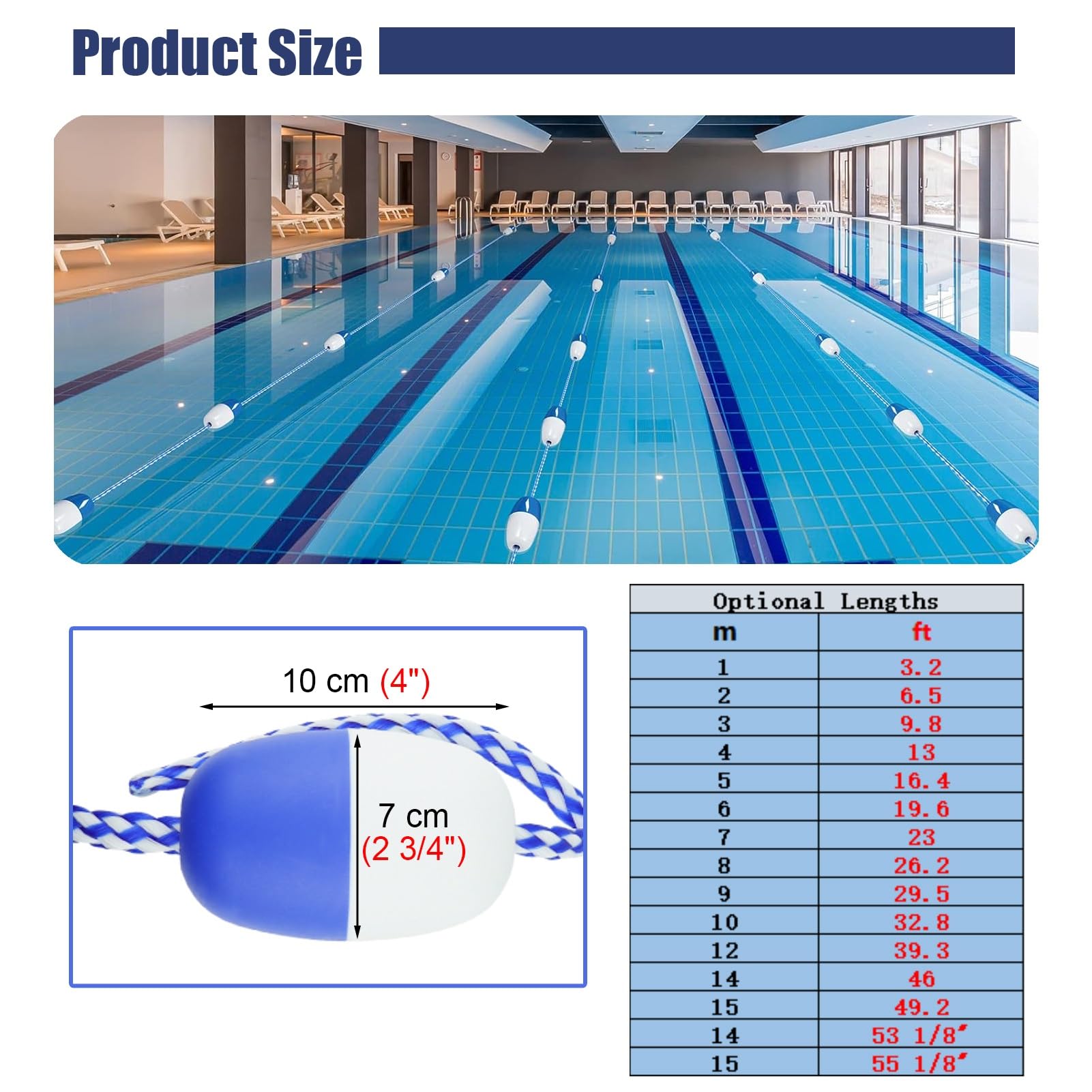 Pool-Sicherheits-Trennseil Schwimmbecken-Trennbojenleine, Schwimmbecken-Sicherheitsschwimmseil zum Abtrennen Gefährlicher Bereiche, Kommerzielles Schwimmbecken-Trennseil (Size : 14m(46ft))