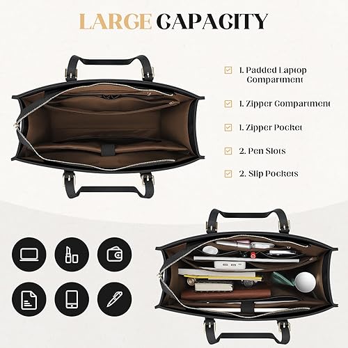 Miniatura 3 de Maelstrom Bolsa de cuero para computadora portátil para mujer, maletín impermeable con bolsa de embrague, bolsos de trabajo para computadora de 15.6