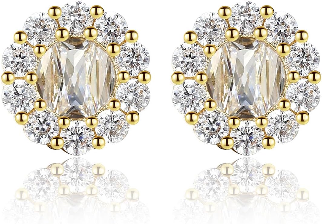 14K Gold Round D-color Moissanite Halo Stud Earrings for Women, Simple Elegance for Everyday Wear, Chic Gift for Her