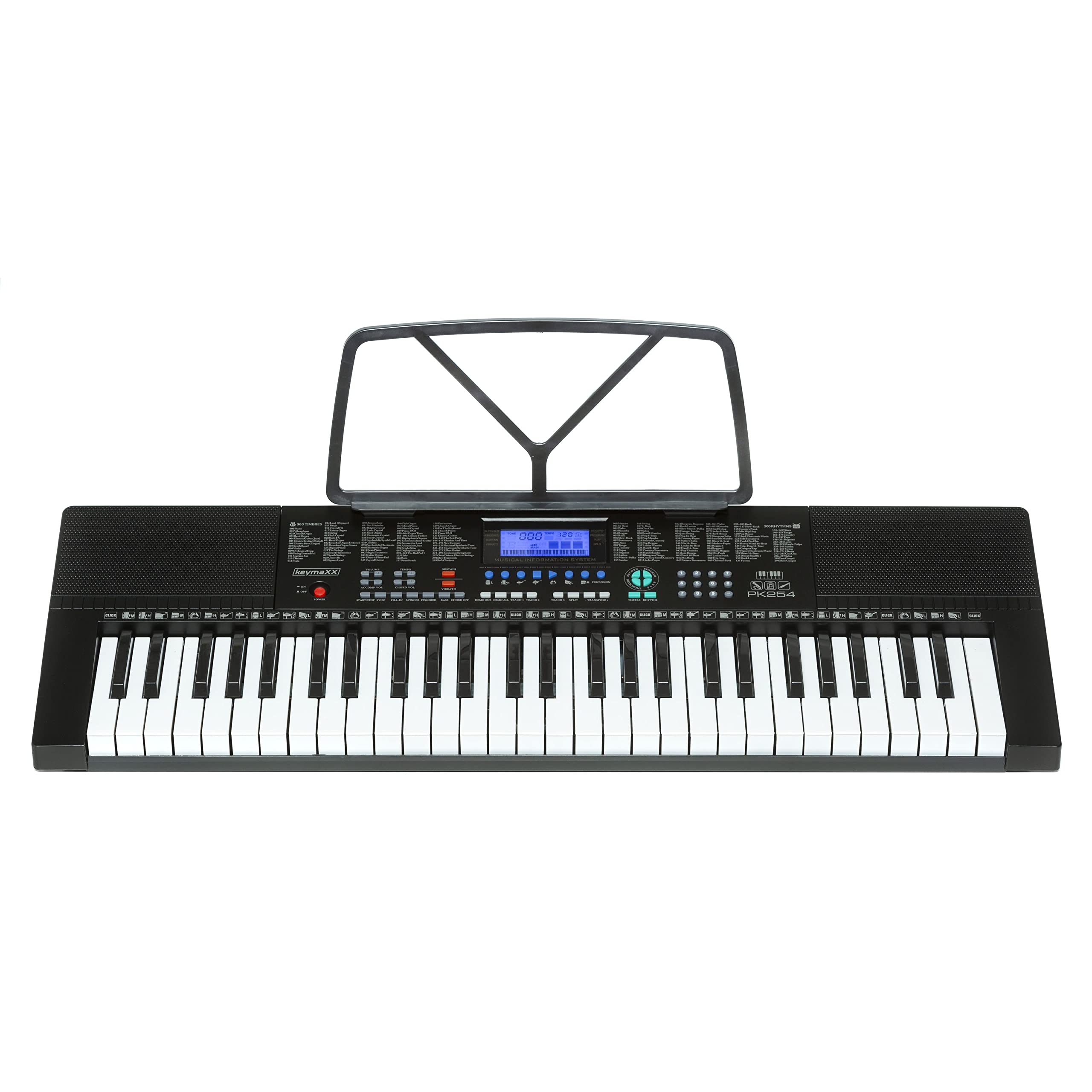 Keyboard mit 54 Tasten, Mikrofon, Notenhalter, Effekte, Aufnahme- und Lern-Funktion und 30 Demo Songs, ideal für Anfänger, schwarz
