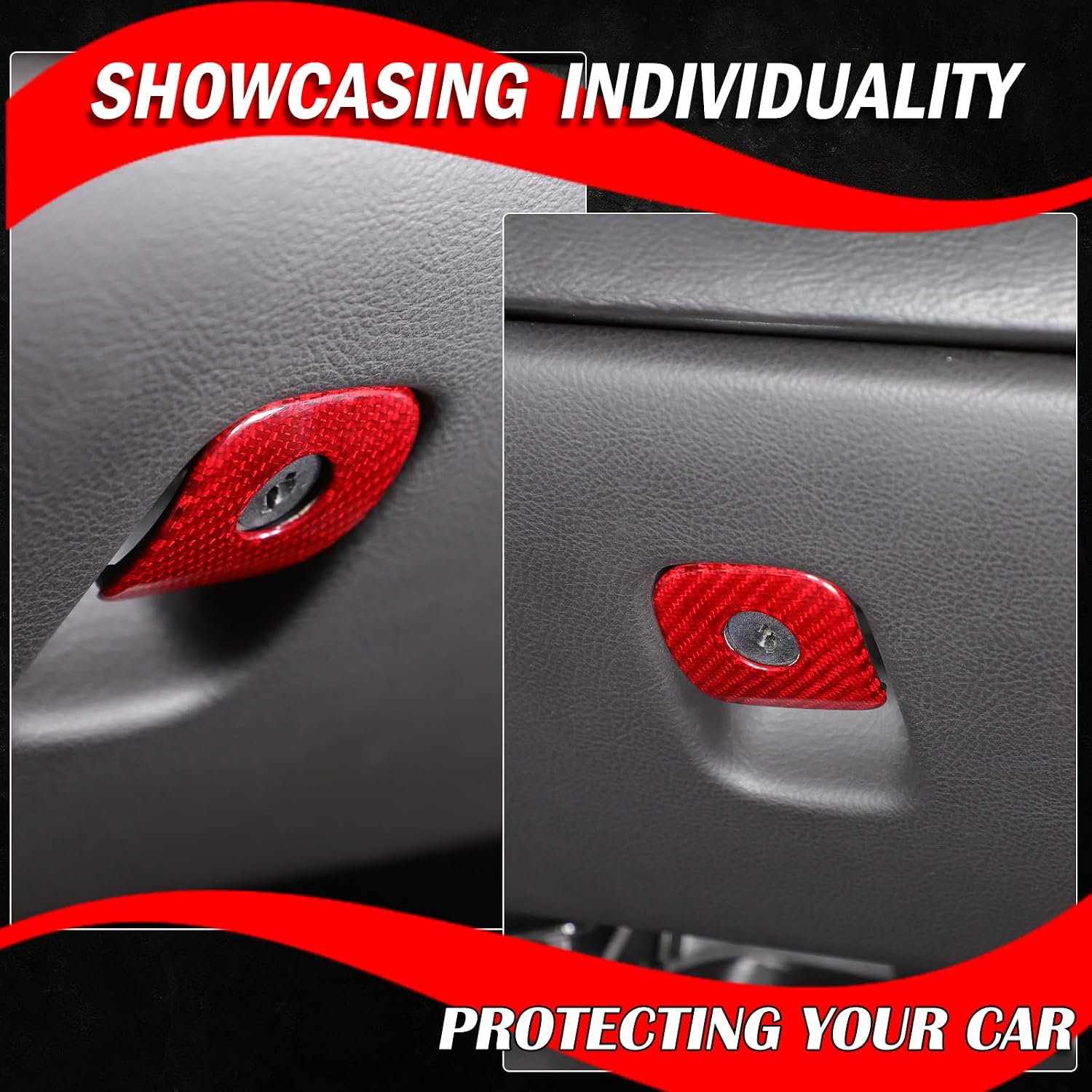 Dry Carbon Fiber Co-pilot Glove Box Keyhole Panel Cover Compatible with 2005-2013 Corvette C6 Center Console Glove Door Handle Sticker Interior Accessories (Red)