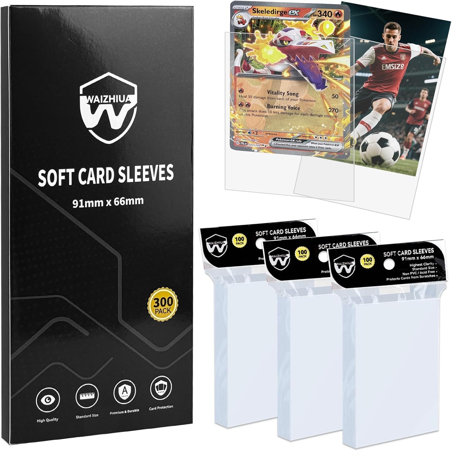 300 Counts Card Sleeves Clear Soft Penny Sleeves Polypropylene (PP) Card Protectors for MTG TCG Trading Sports Football Game Baseball Cards