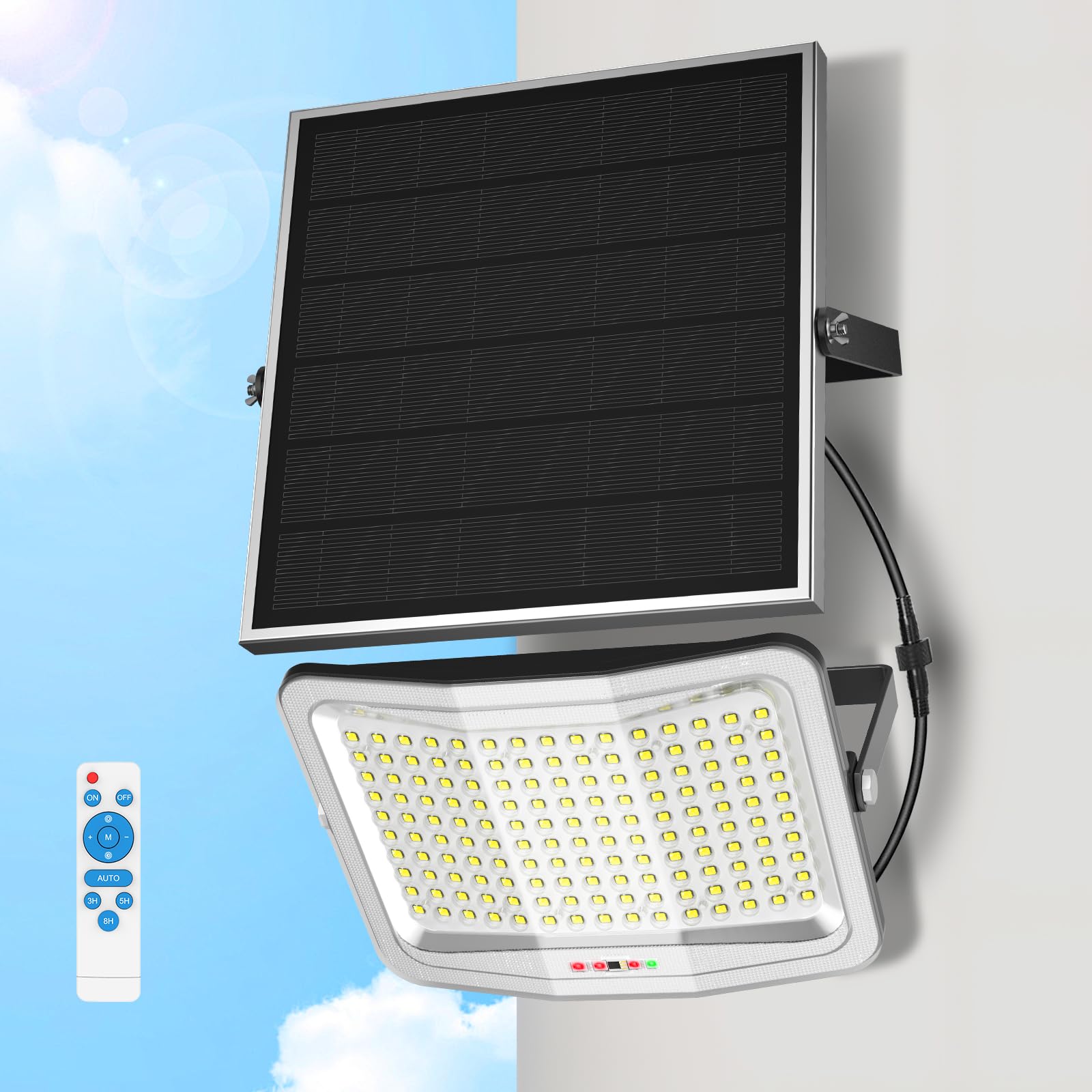 800W Solarlampen für Außen mit Bewegungsmelder, 4000LM Solar Strahler Außen mit Fernbedienung, Solarpanel 35 * 40 cm, IP65, 3 Modi 6500K Led Strahler mit Bewegungsmelder für Garten, Terrasse