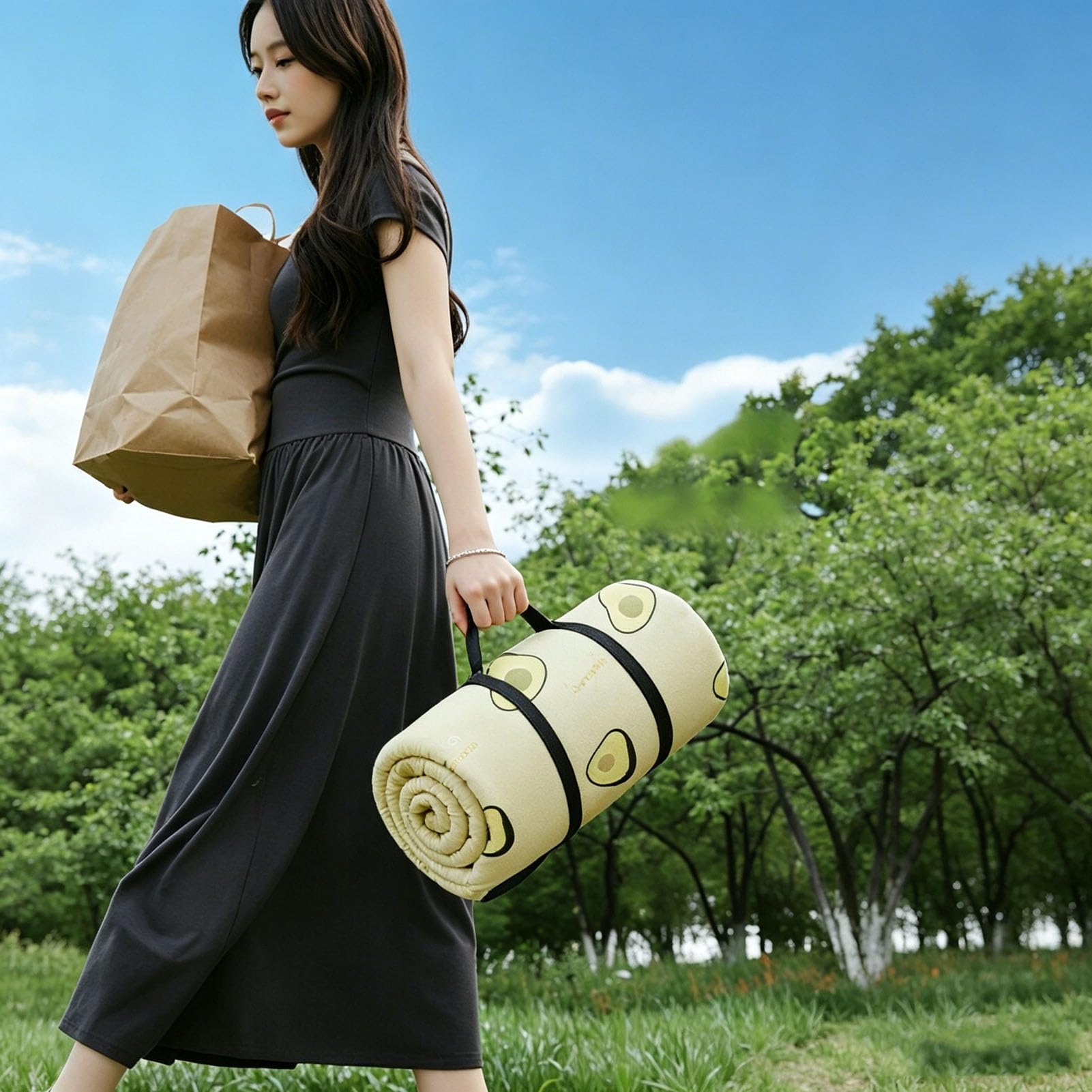 Telo Outdoor da Picnic Impermeabile Antipolvere Pieghevole Portatile con Maniglia per Camping Spiaggia Parco Giardino Viaggi Festival Picnic e Tempo Libero,Pandas,200×200cm