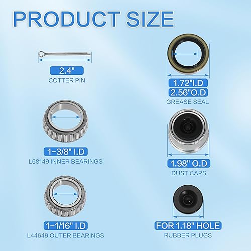 Miniatura 4 de 4 juegos de rodamientos de cubo de 3500 libras con sellos de grasa de 171255TB con tapones antipolvo de 1.98 pulgadas, pasadores de chaveta, tuercas