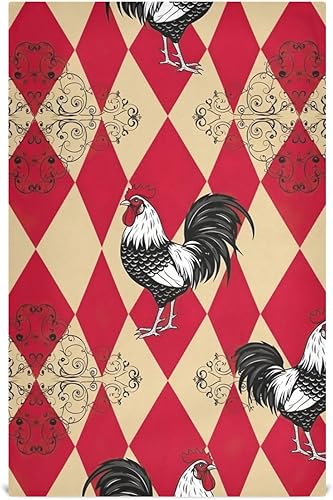 GAIREG Retro Rooster Red Checkered Tea Towel Set, 28x18 Bulk Quick Dry Dish Towel
