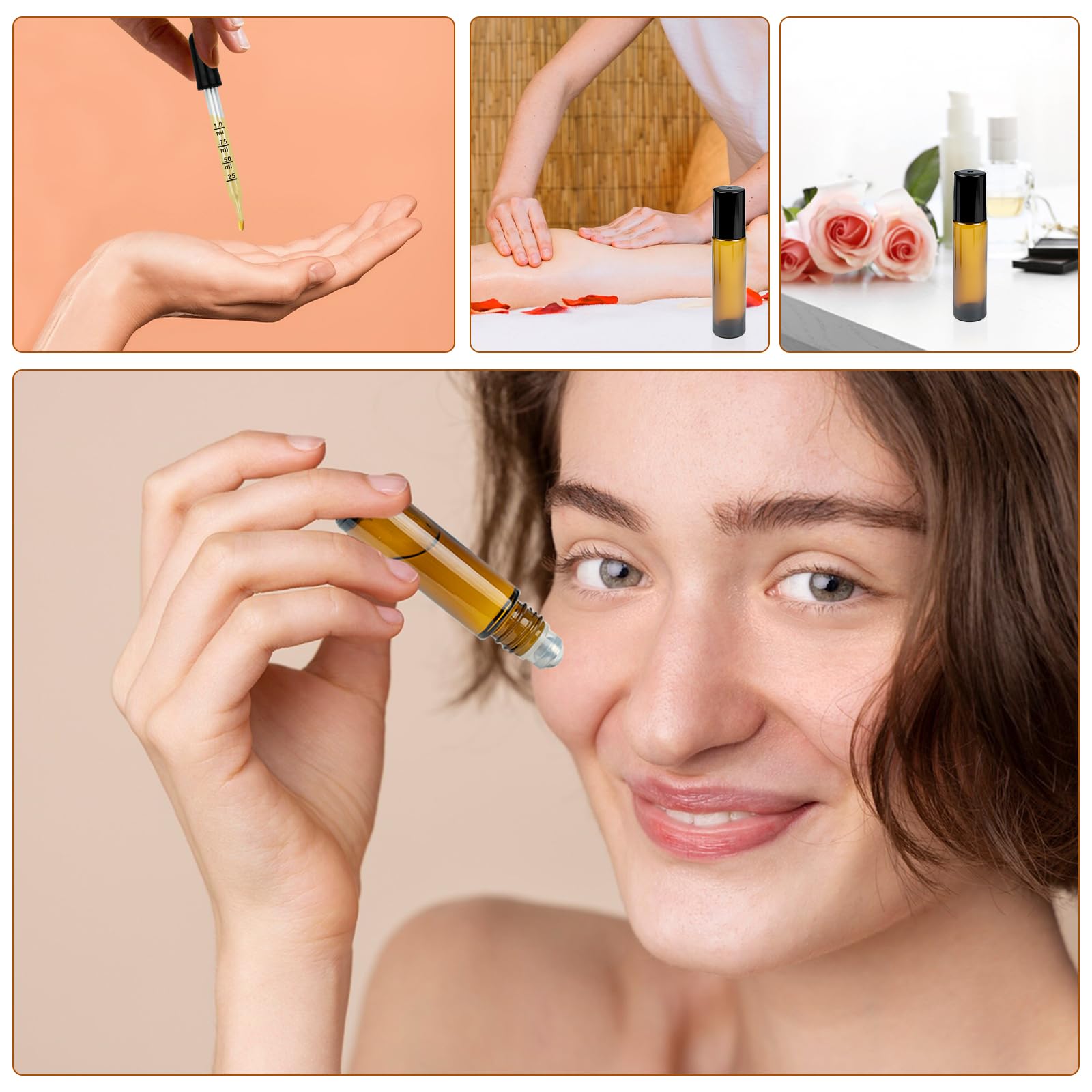 24 Pezzi Roll On Vuoto per Oli Essenziali, 10ml Marrone Bottiglia Boccette Vuote Contenitore Flaconcini Vuoti con Sfera in Acciaio Inossidabile per Profumi Aromaterapia Massaggio