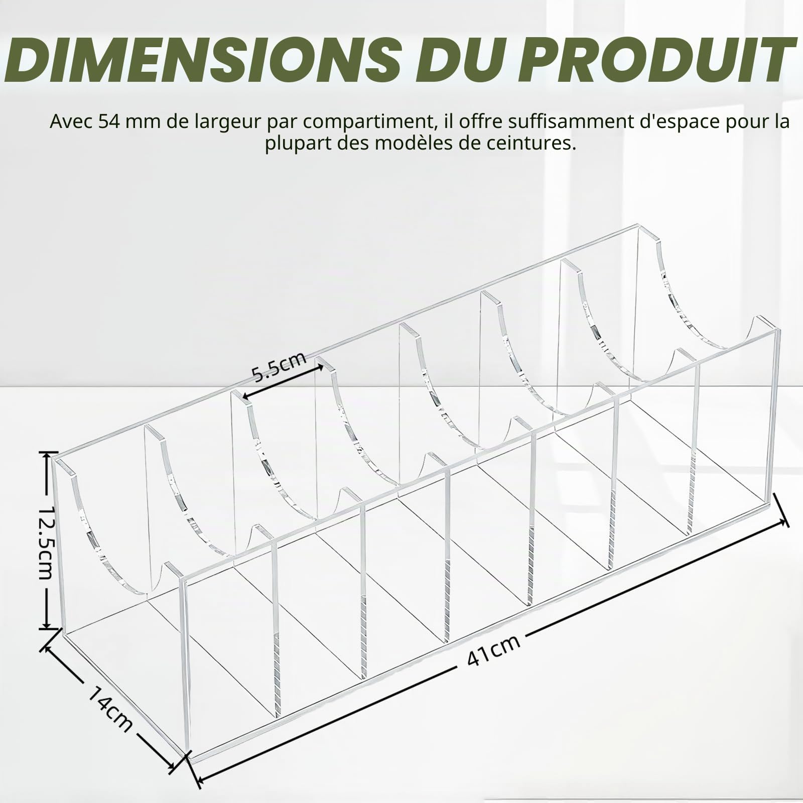 Boîte à ceinture en acrylique avec 7 compartiments et design de tiroir, idéale pour organiser et ranger les cravates et les ceintures dans les tiroirs de garde-robe.