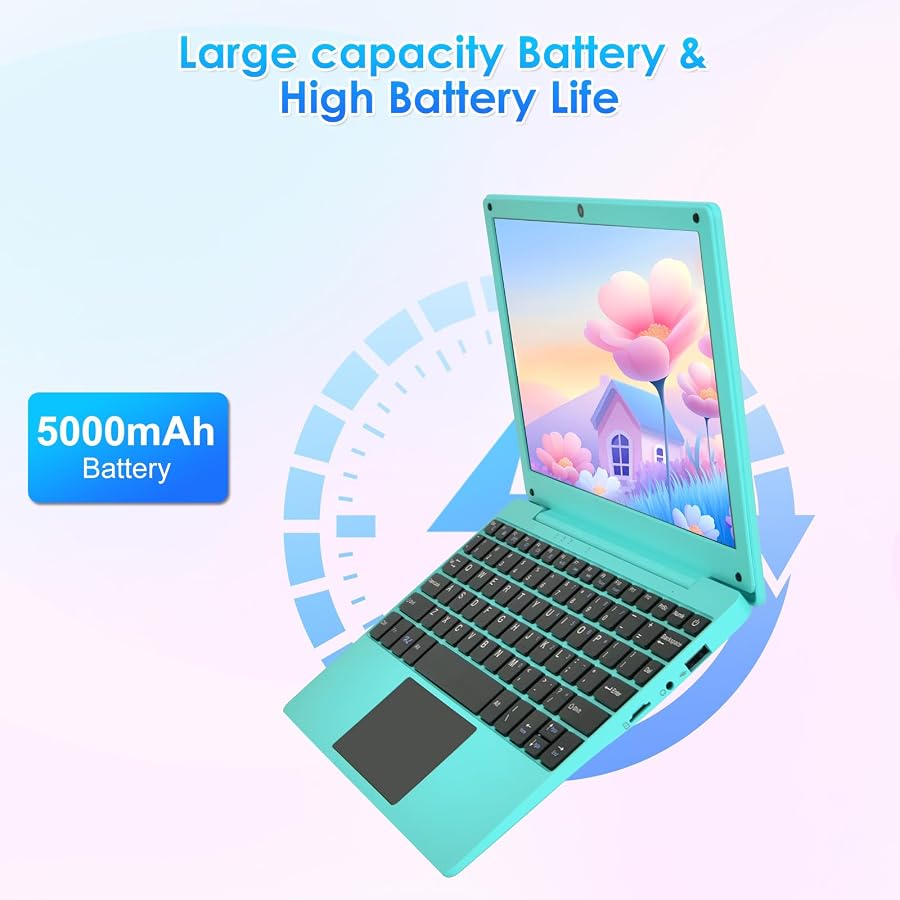 10.1 Inch Mini Netbook, Quad-Core Processor Laptop Computer, 2GB Memory 64GB Storage Android 12 Portable Notebook Built-in Webcam, WiFi & Bluetooth Keyboard & Mouse for Home Schooling & Office Work, image 5