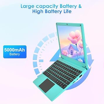 Mini 10.1 Android 12 Laptop Allwinner A133 CPU Android 12 OS 2GB RAM 64GB EMMC HD IPS Screen Portable Small Netbook Computer with Pixel 0.3MP Camera Blue