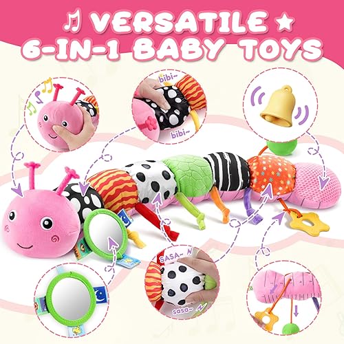 Miniatura 76 de Juguetes para bebés de 0 a 12 meses, juguete musical de peluche suave con arrugado multisensorial, sonajero y texturas, juguetes para bebés
