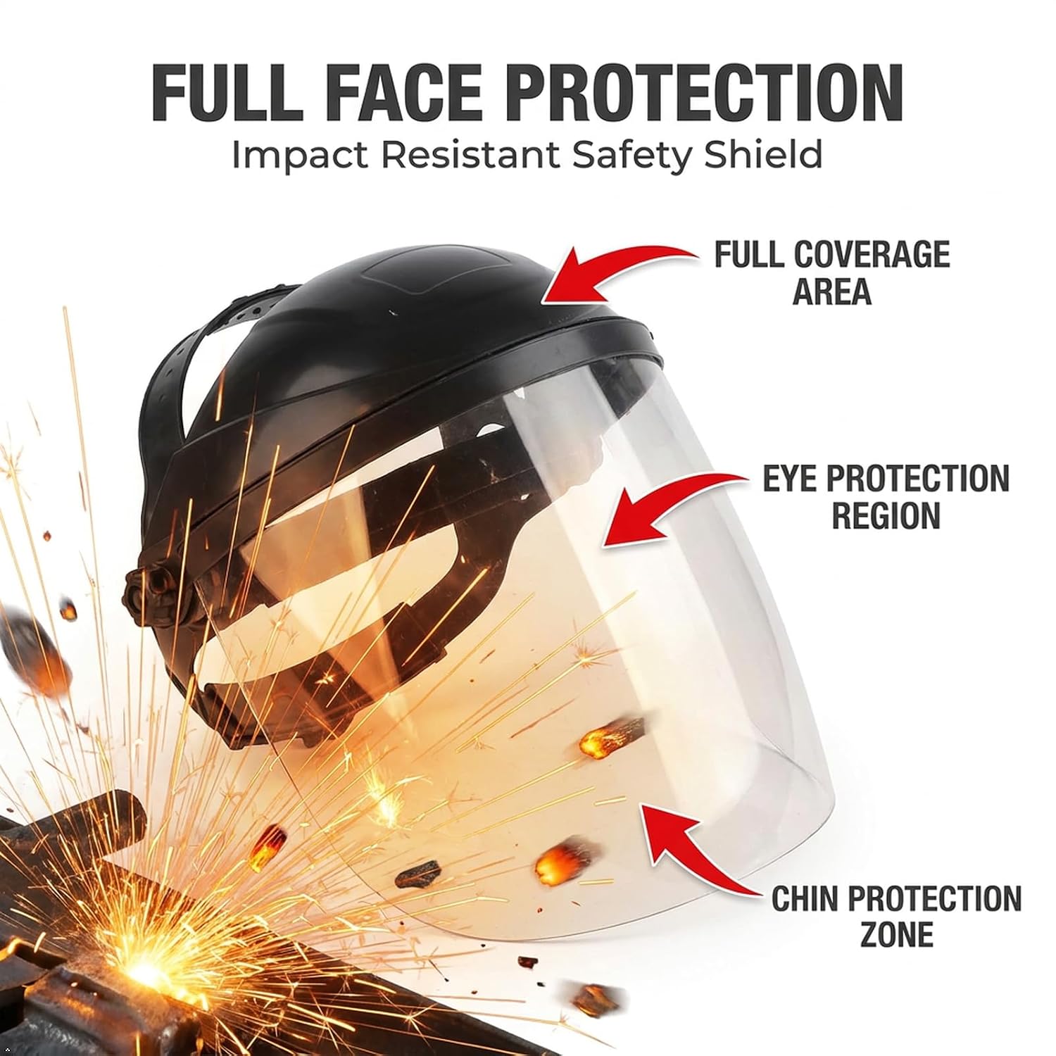 Full Face Impact Safety, Premium Safety Face for Grinding and Cutting, Clear Face Mask Eye (Black)