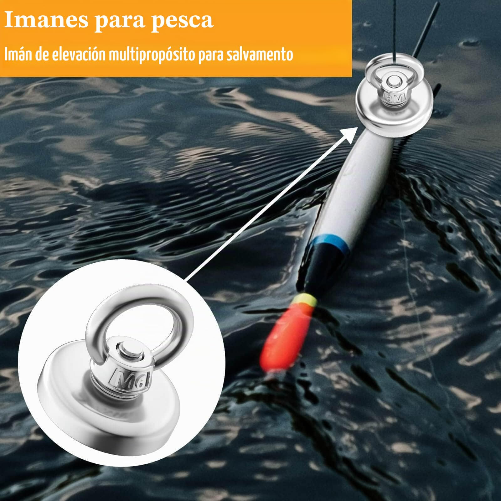 MIN CI Imán de Pesca Magnético 60mm, Ganchos Magnéticos, 160kg, Imanes Potentes, Imanes de Neodimio con Gancho, Iman Potentes con Orificio